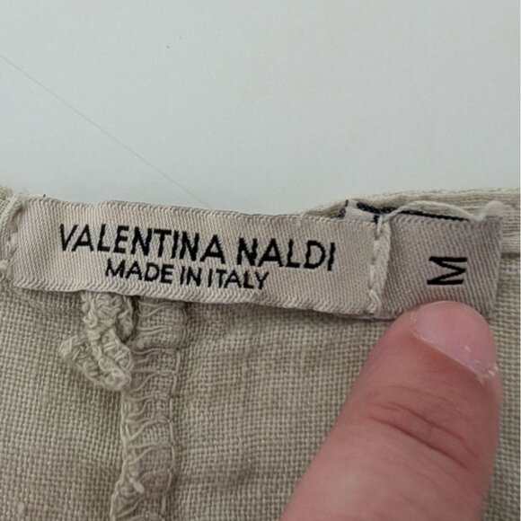 Valentina Naldi Linen Dress Womens Size Medium Beige Neutral Tie Straps Italian - Picture 3 of 10